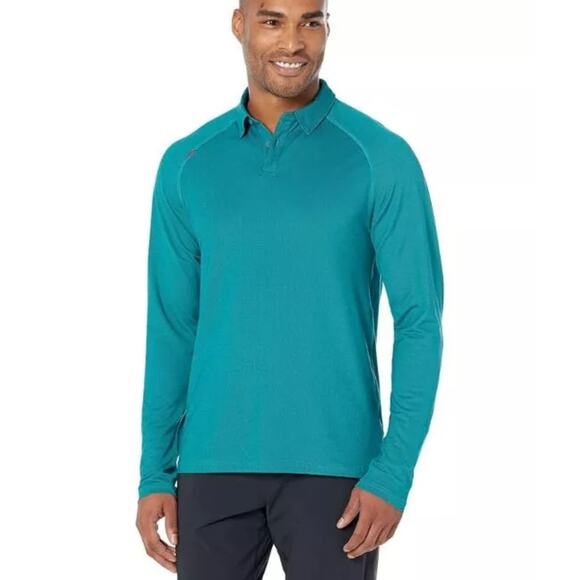 RHONE Delta Pique Long Sleeve Henley Pullover Deep Teal Lake Blue Sz M {LL48} - Picture 1 of 7